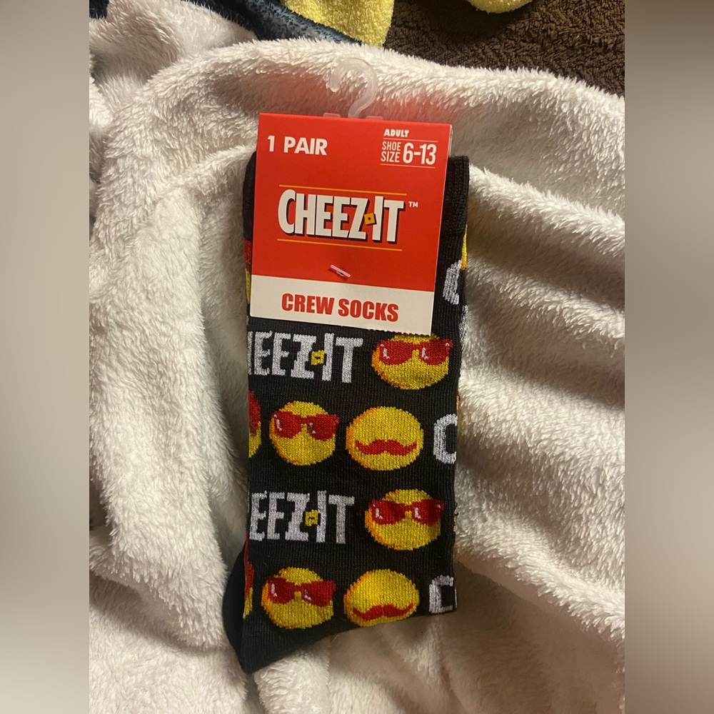 Cheez it Black Crew Socks with Emoji Design